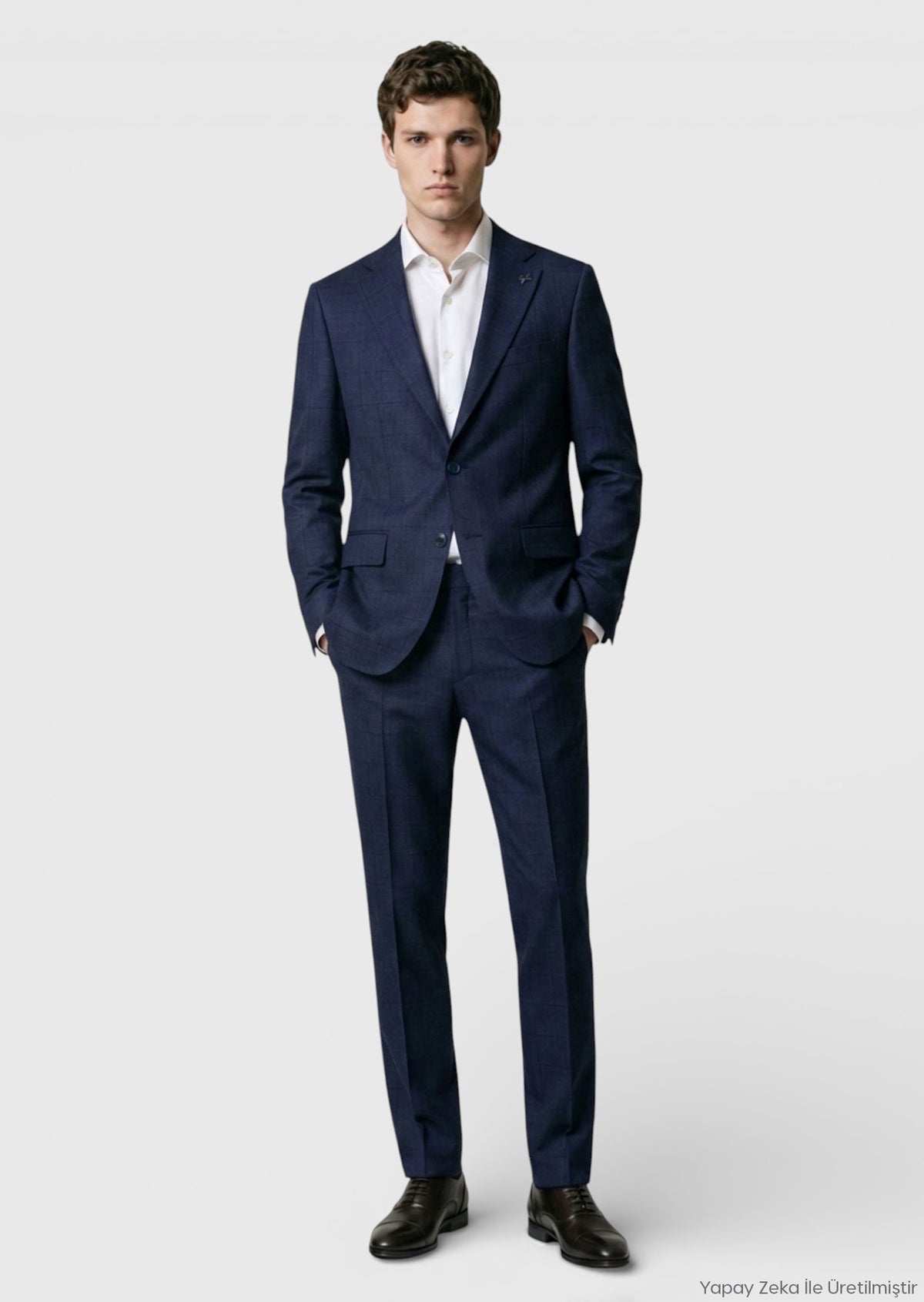Navy Blue Checkered Zeroweight Slim Fit Wool Blended Suit