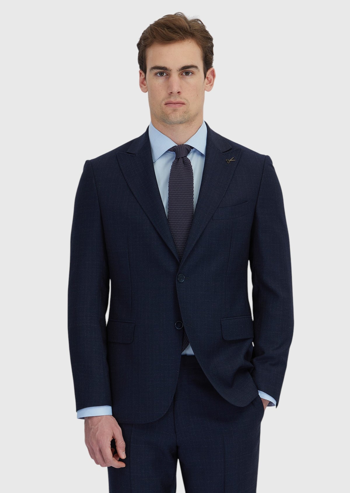 Lacivert Desenli Zeroweight Slim Fit %100 Yün Takım Elbise