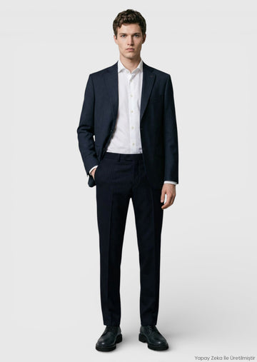 Antrasit Çizgili Modern Fit %100 Yün Takım Elbise