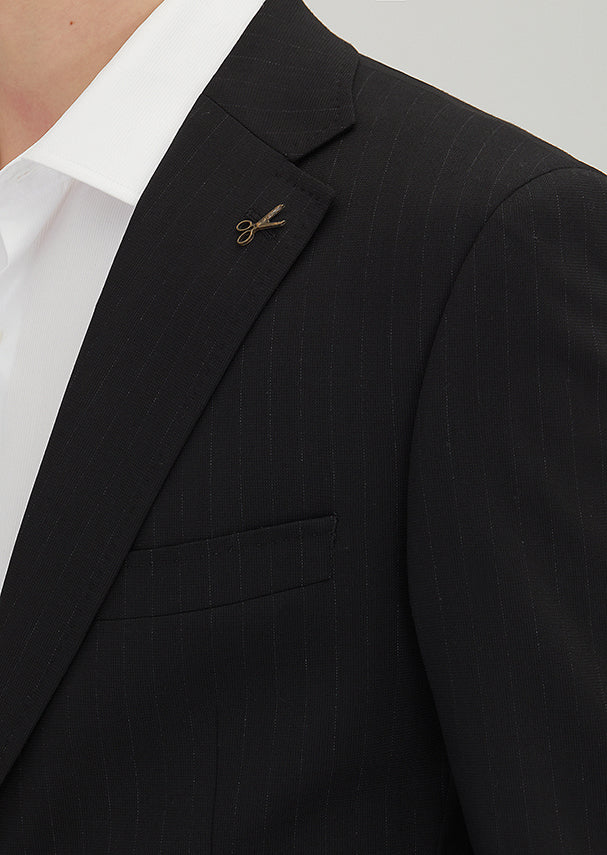 Siyah Çizgili Zeroweight Slim Fit Yün Karışımlı Takım Elbise