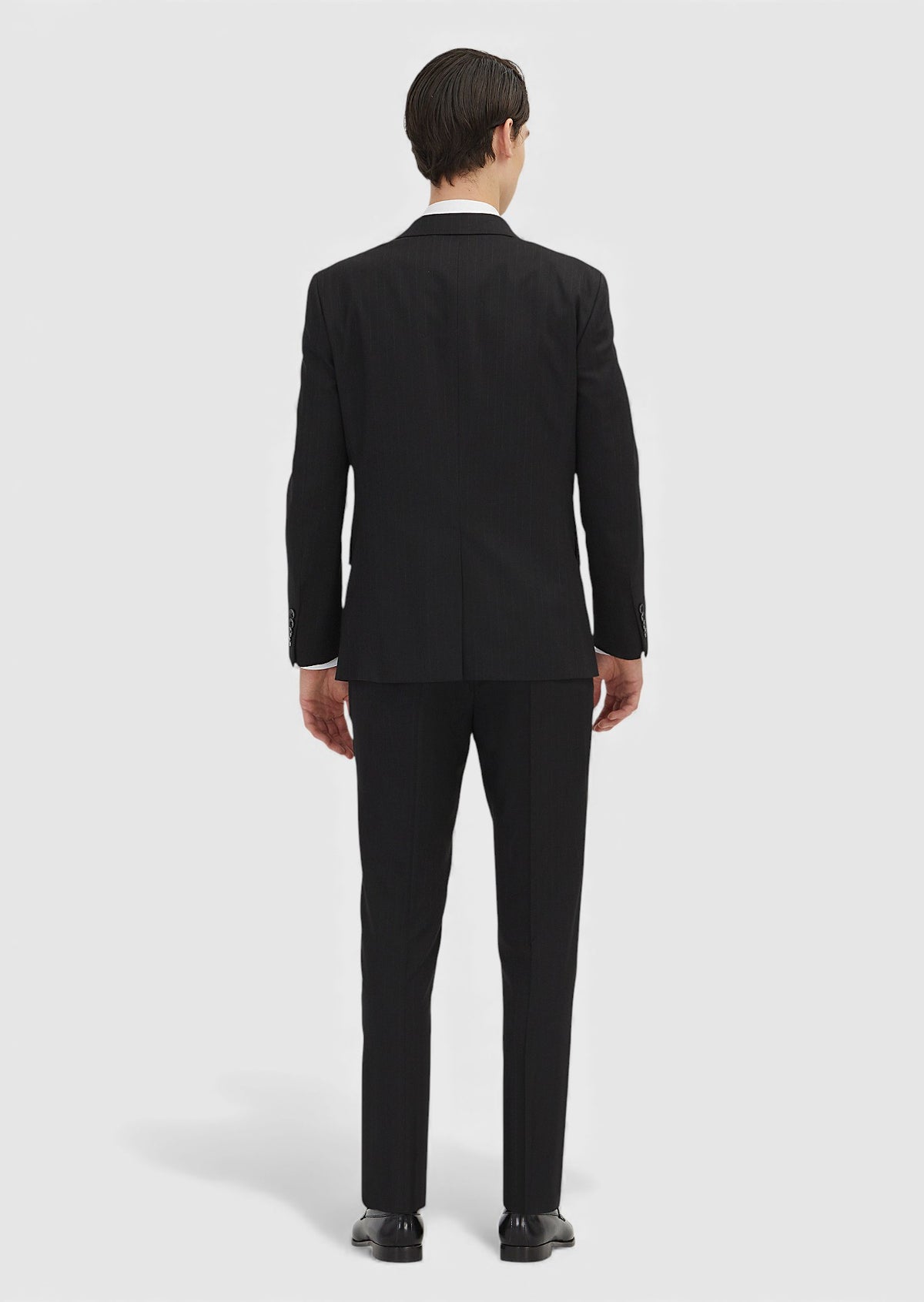 Siyah Çizgili Zeroweight Slim Fit Yün Karışımlı Takım Elbise