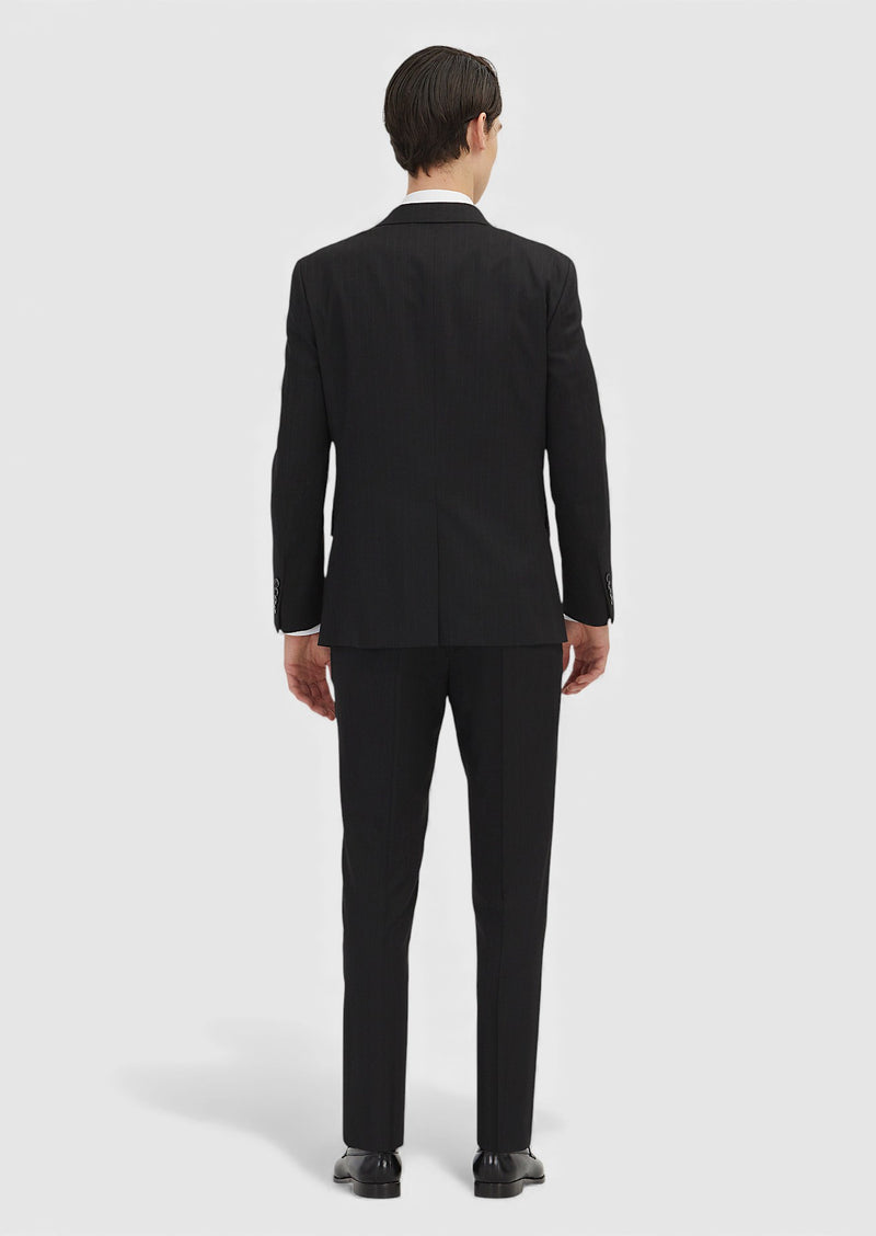 Siyah Çizgili Zeroweight Slim Fit Yün Karışımlı Takım Elbise