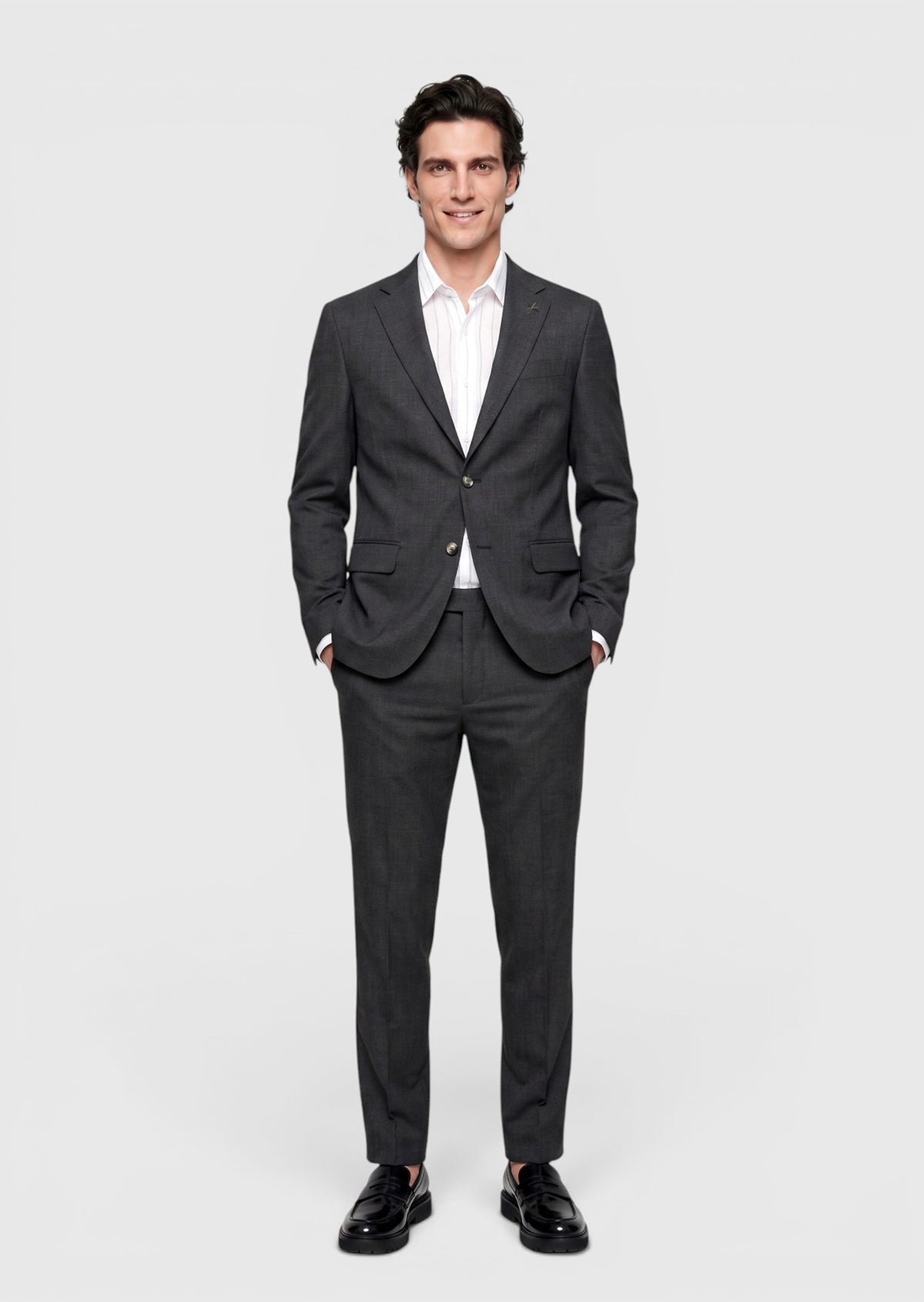 Antrasit Kareli Zeroweight Slim Fit %100 Yün Takım Elbise
