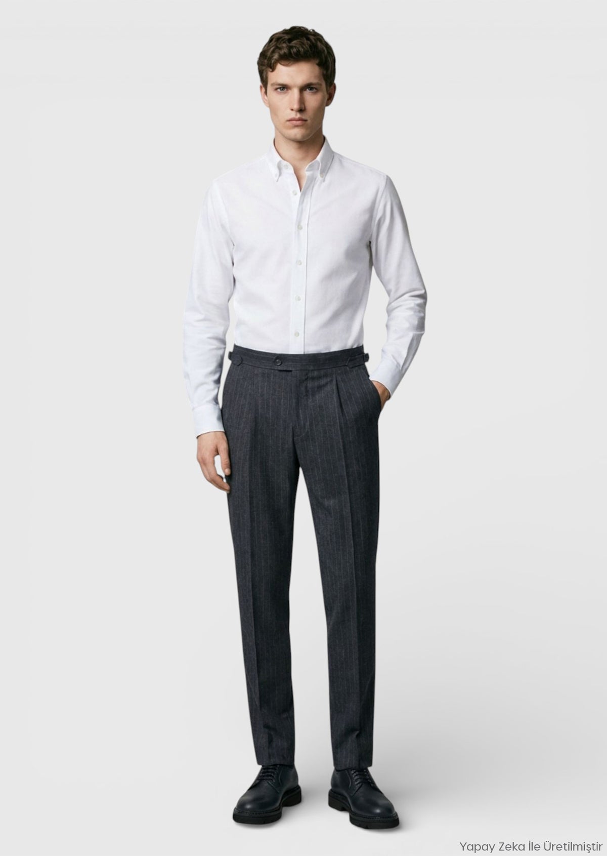 Antrasit Çizgili Dokuma Slim Fit Casual Yün Karışımlı Pantolon