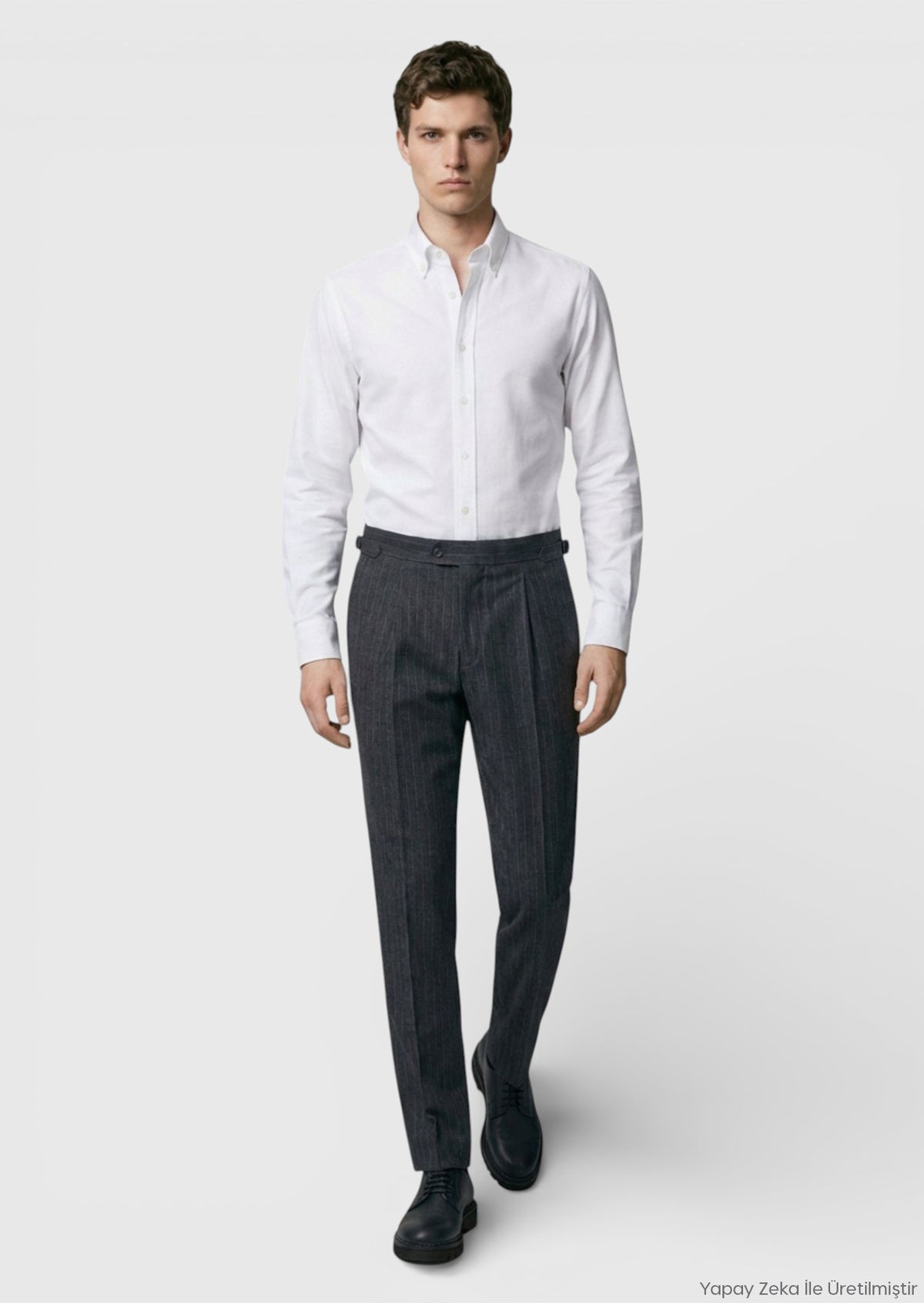Antrasit Çizgili Dokuma Slim Fit Casual Yün Karışımlı Pantolon