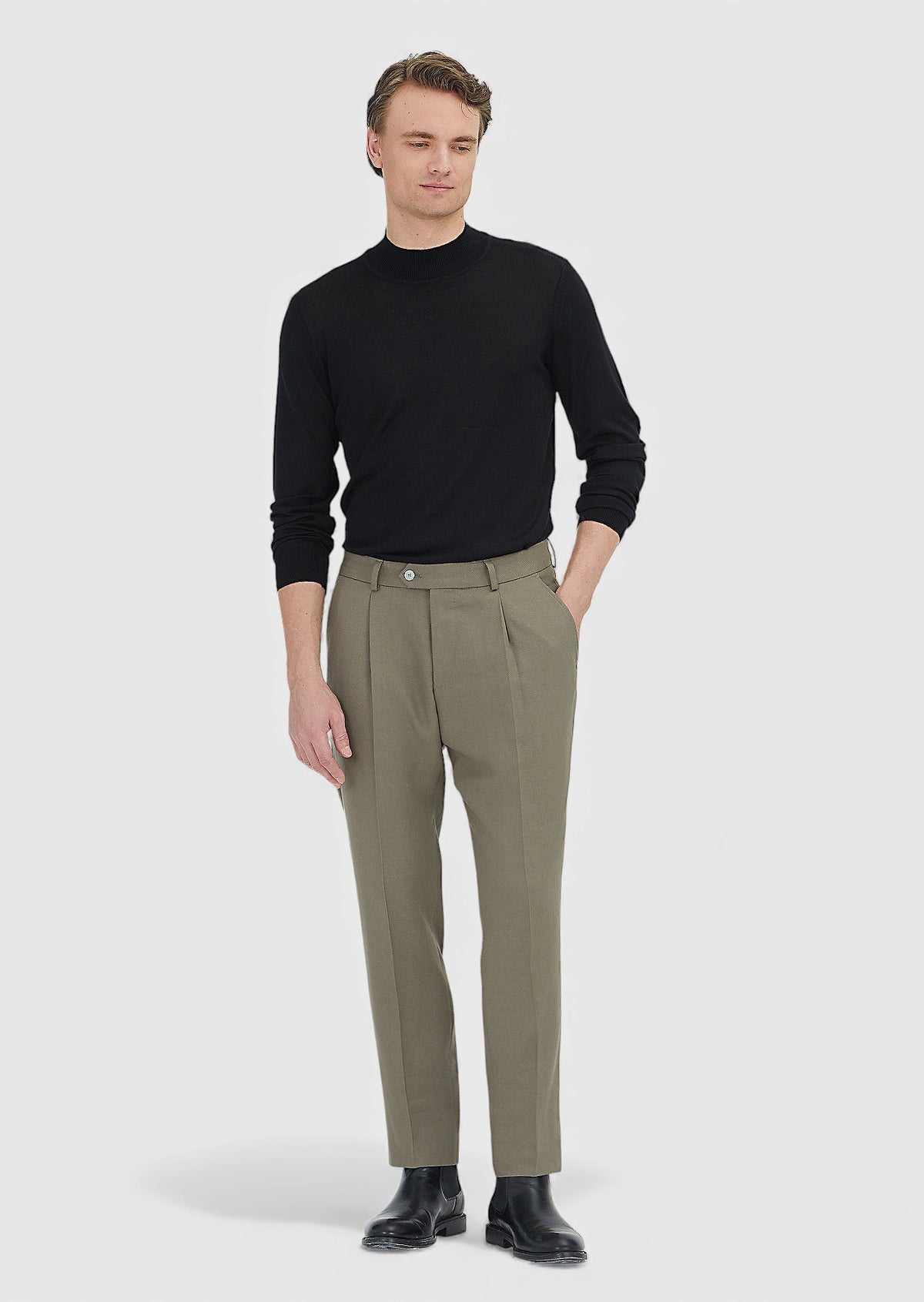Vizon Dokuma Regular Fit Casual Yün Karışımlı Pantolon
