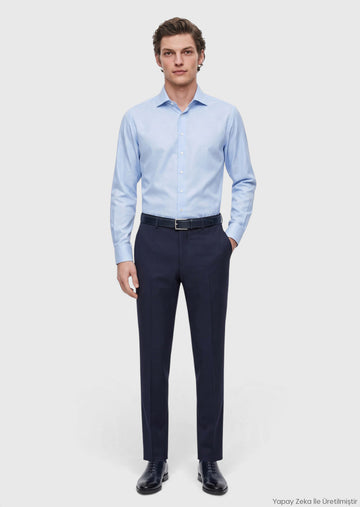 Lacivert Modern Fit Klasik Yün Karışımlı Pantolon