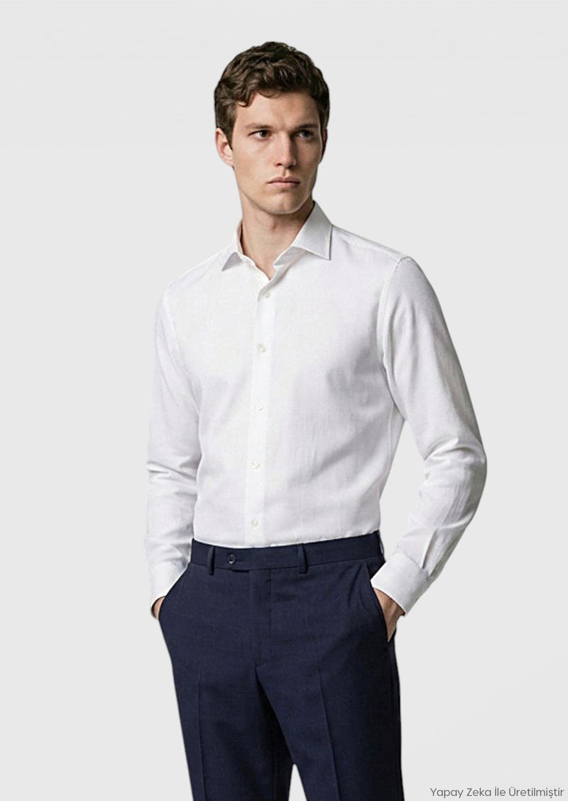 Lacivert Modern Fit Klasik Yün Karışımlı Pantolon