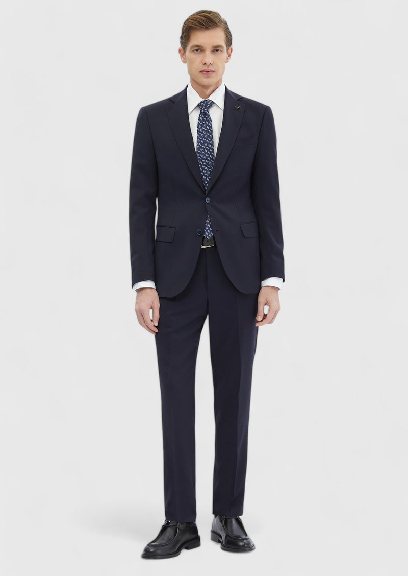 Lacivert Düz Modern Fit %100 Yün Takım Elbise