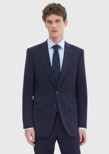 Lacivert Düz Thin&taller Slim Fit %100 Yün Takım Elbise