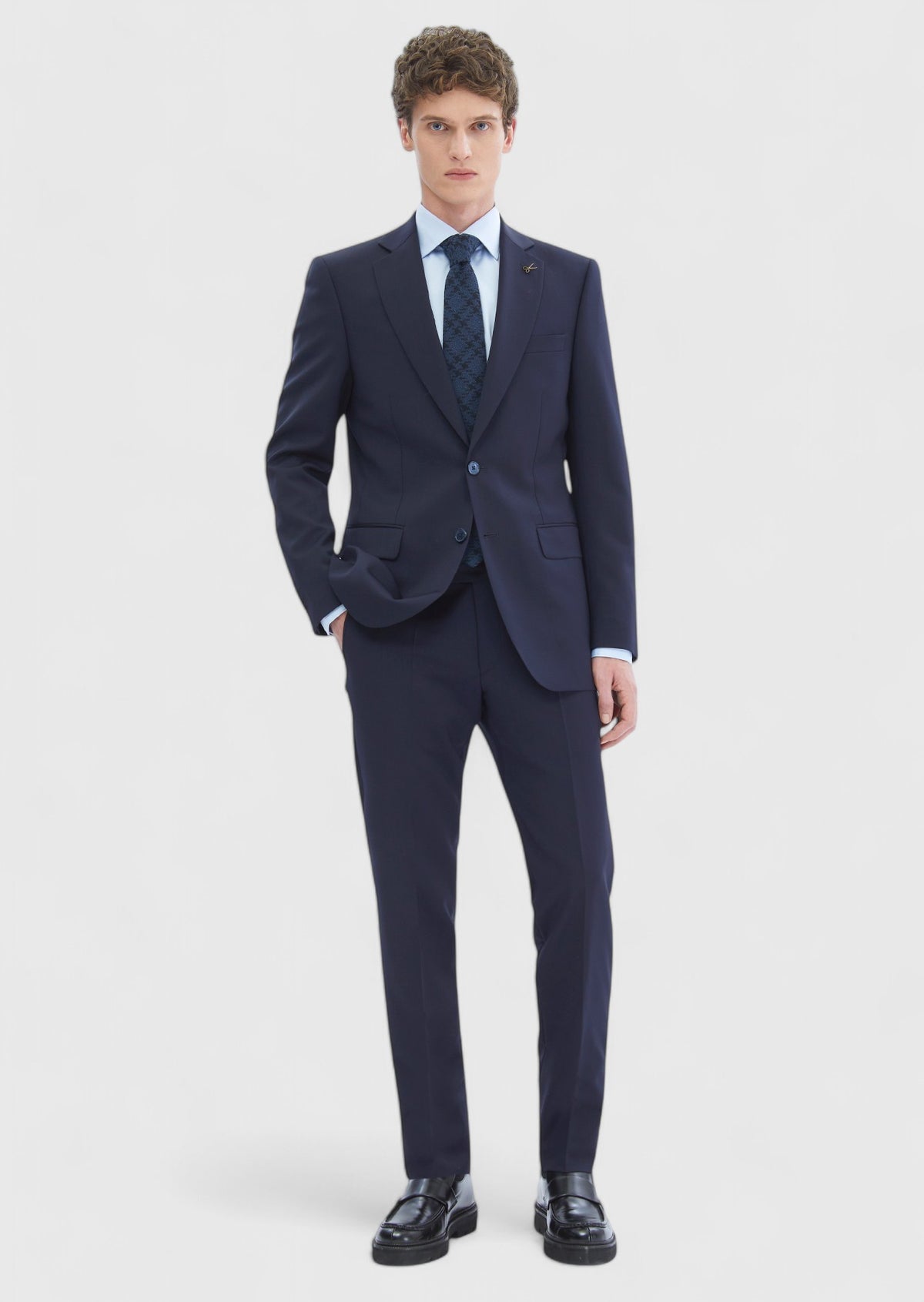 Lacivert Düz Thin&taller Slim Fit %100 Yün Takım Elbise