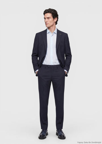 Lacivert Düz Modern Fit %100 Yün Takım Elbise