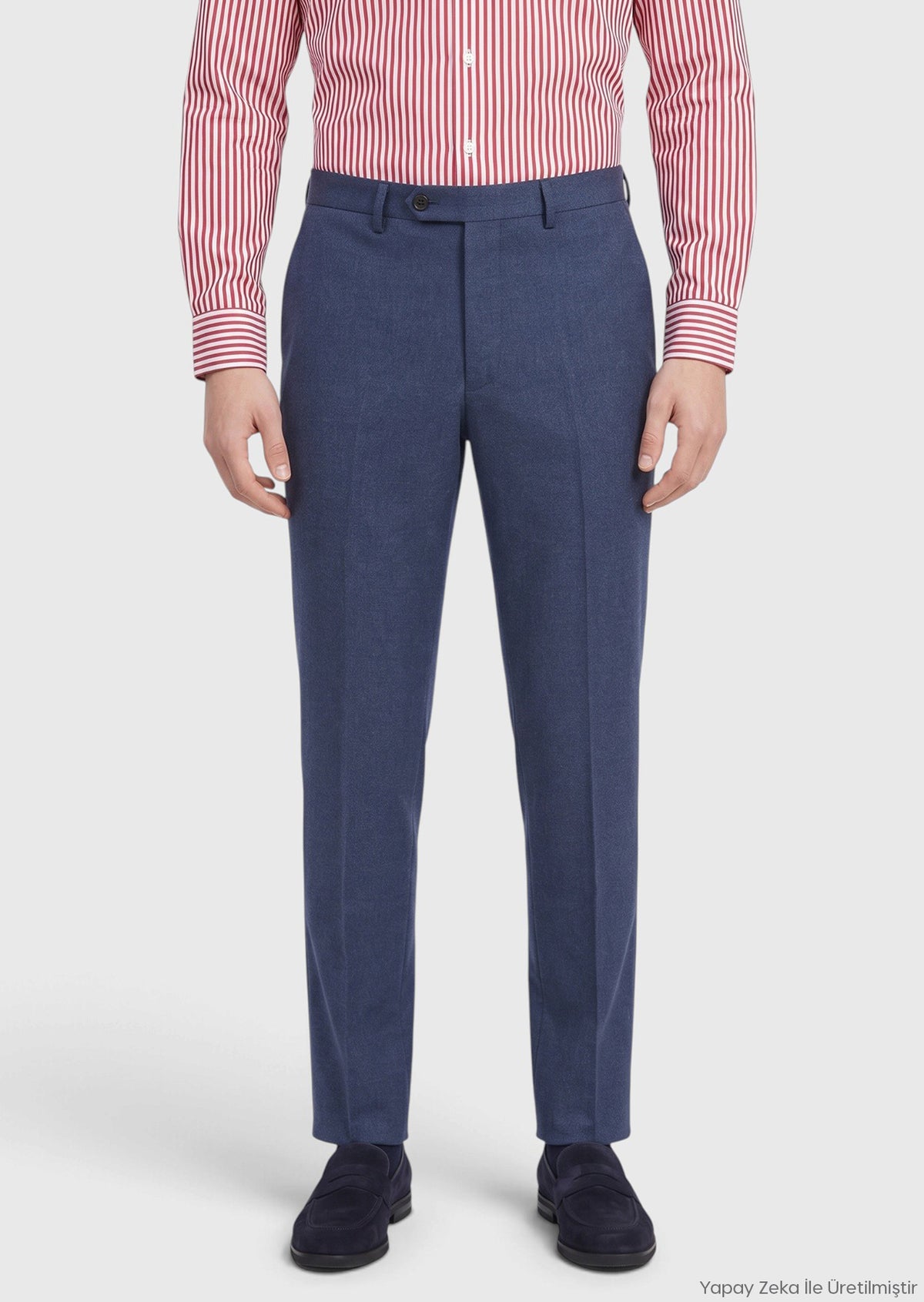 Açık Lacivert Düz Kumaş Regular Fit Klasik %100 Yün Pantolon