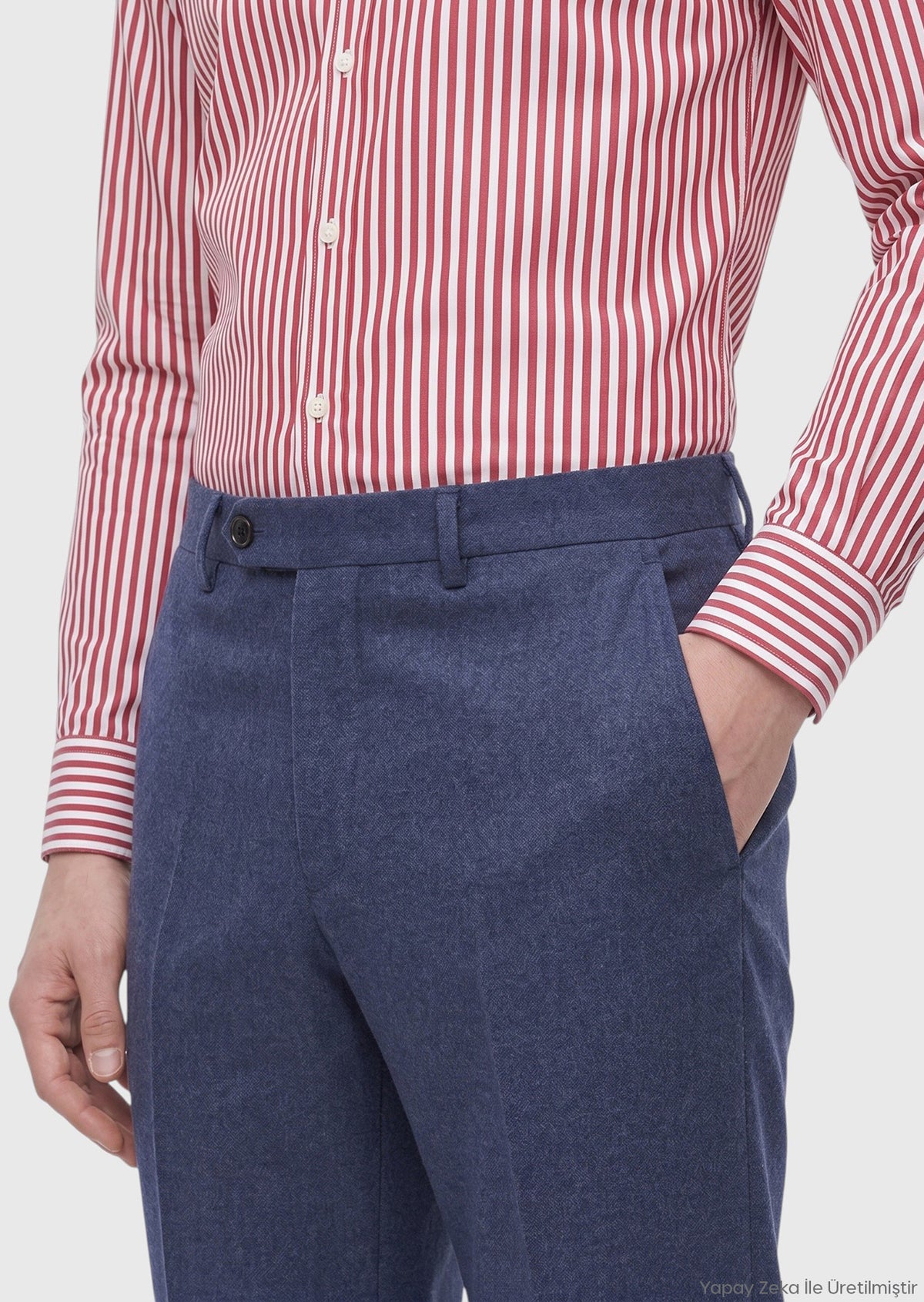 Açık Lacivert Düz Kumaş Regular Fit Klasik %100 Yün Pantolon