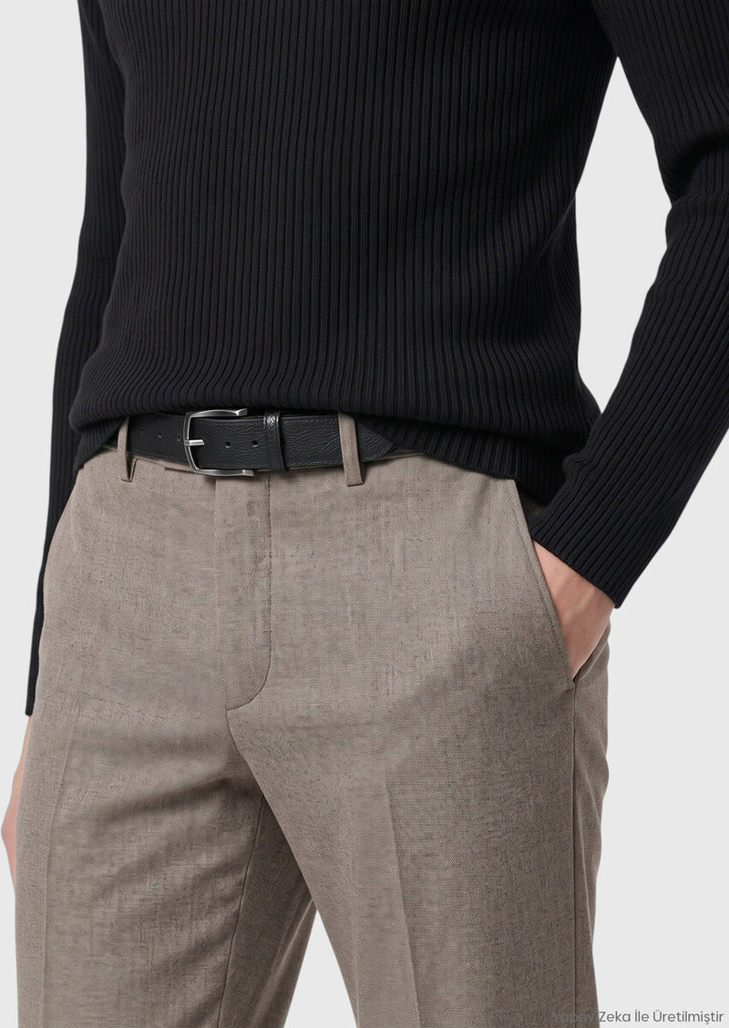 Açık Kahve Düz Kumaş Regular Fit Klasik %100 Yün Pantolon