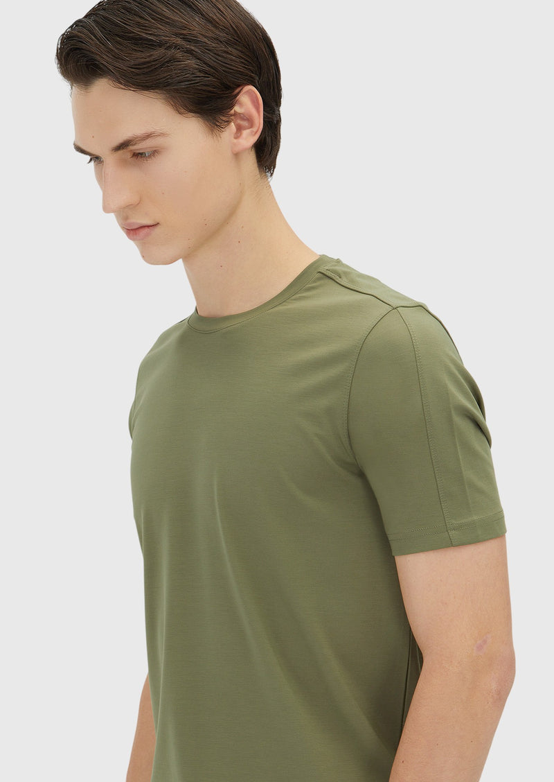 Haki Düz Bisiklet Yaka T-Shirt