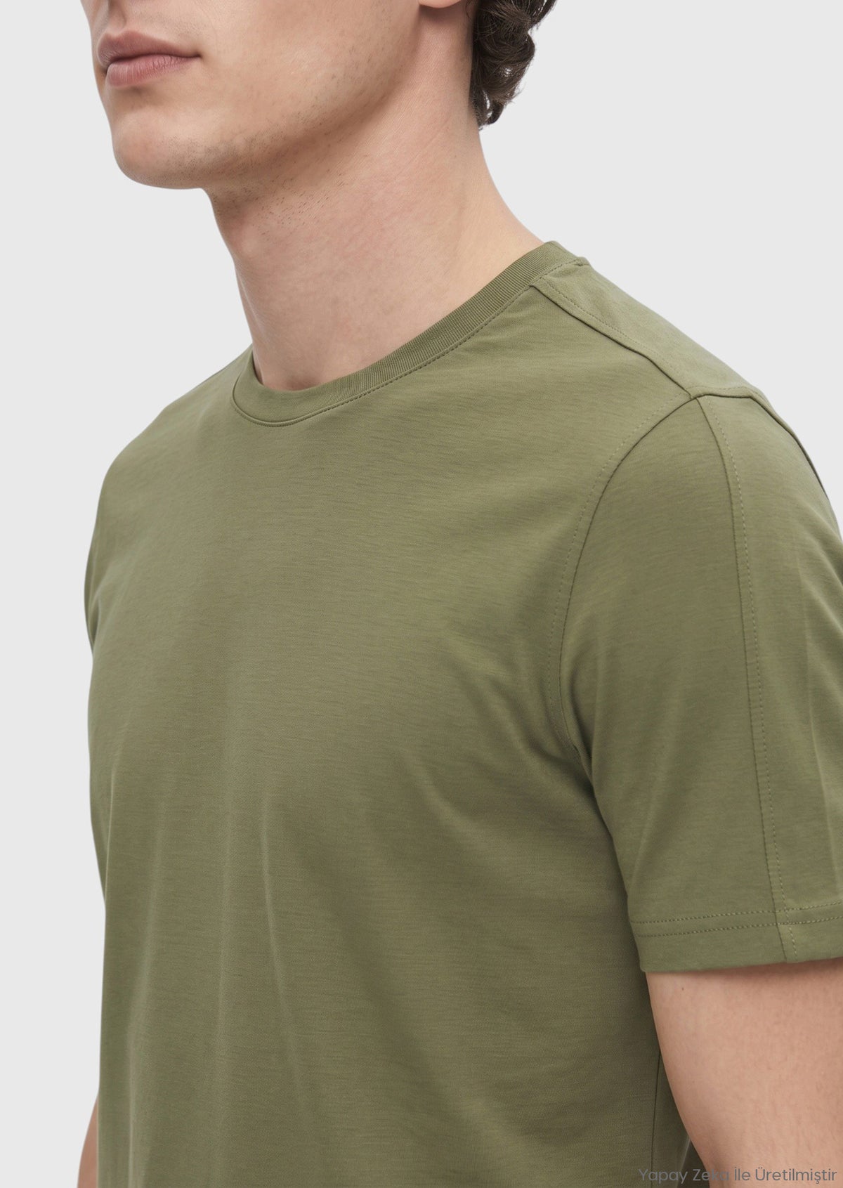 Haki Düz Bisiklet Yaka T-Shirt