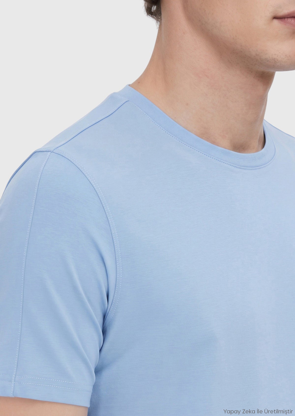 Açık Mavi Düz Bisiklet Yaka T-Shirt
