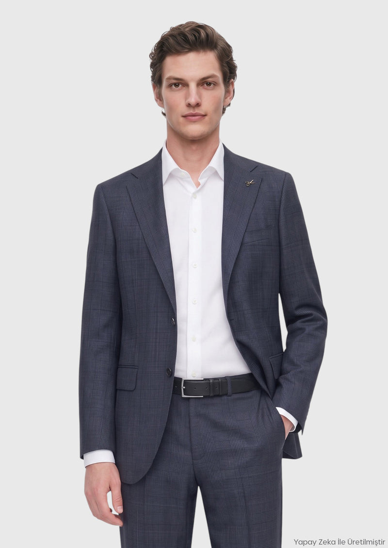 Antrasit Kareli Regular Fit Yün Karışımlı Takım Elbise