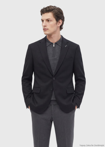 Siyah Düz Regular Fit %100 Kaşmir Ceket