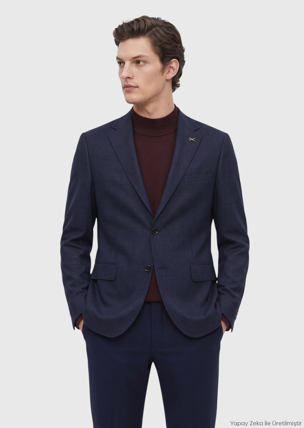 Lacivert Desenli Regular Fit %100 Yün Ceket