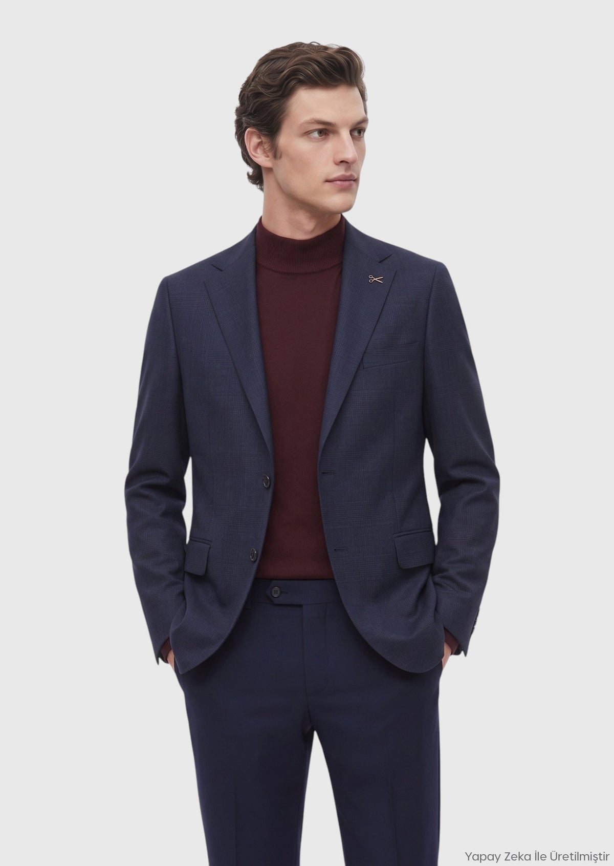 Lacivert Desenli Regular Fit %100 Yün Ceket