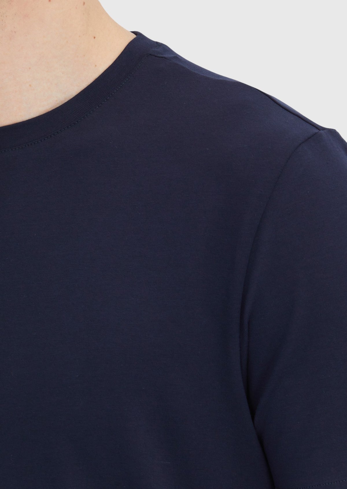 Lacivert Düz Bisiklet Yaka Pamuk Karışımlı T-Shirt