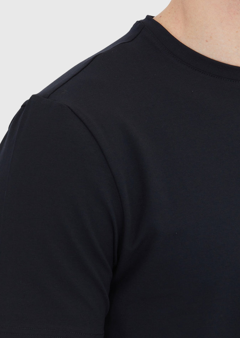 Siyah Düz Bisiklet Yaka Pamuk Karışımlı T-Shirt