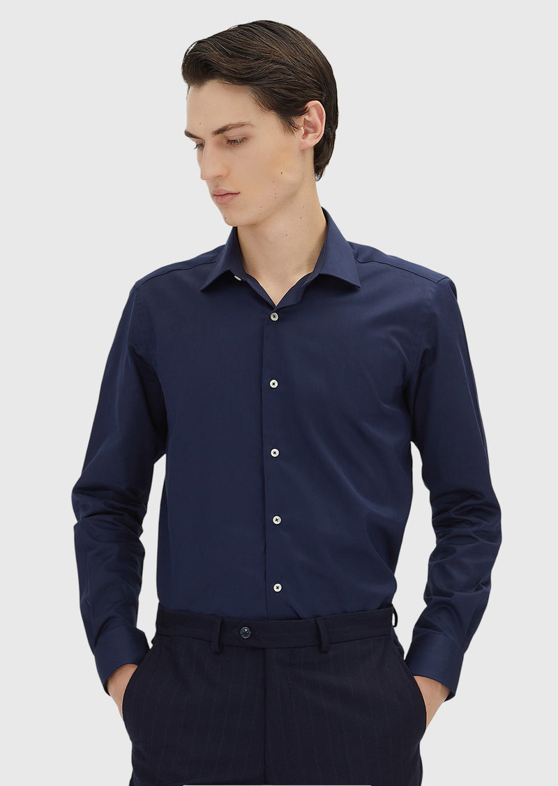Lacivert Regular Fit Uzun Dokuma Klasik %100 Pamuk Gömlek