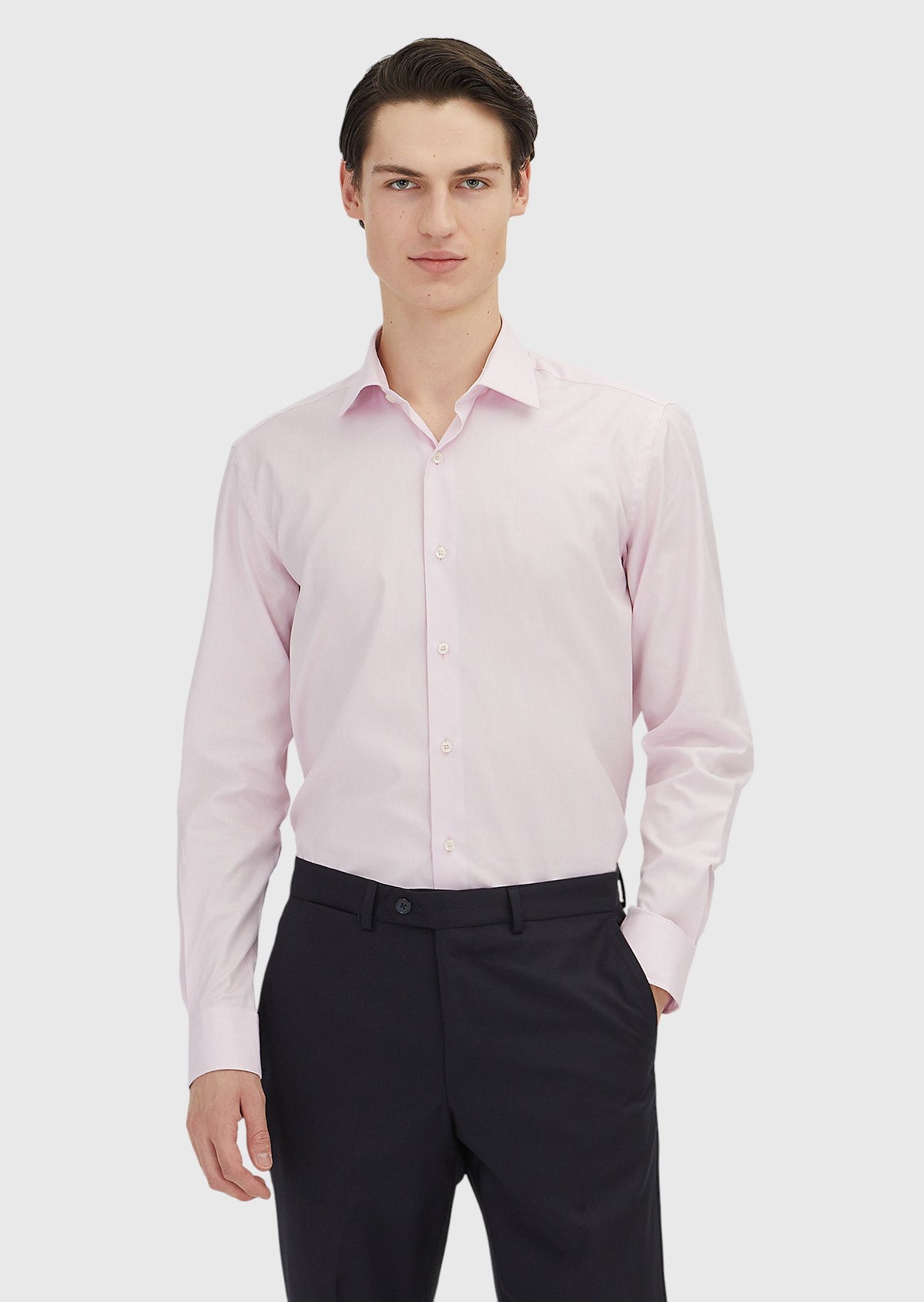 Pembe Regular Fit Uzun Dokuma Klasik %100 Pamuk Gömlek