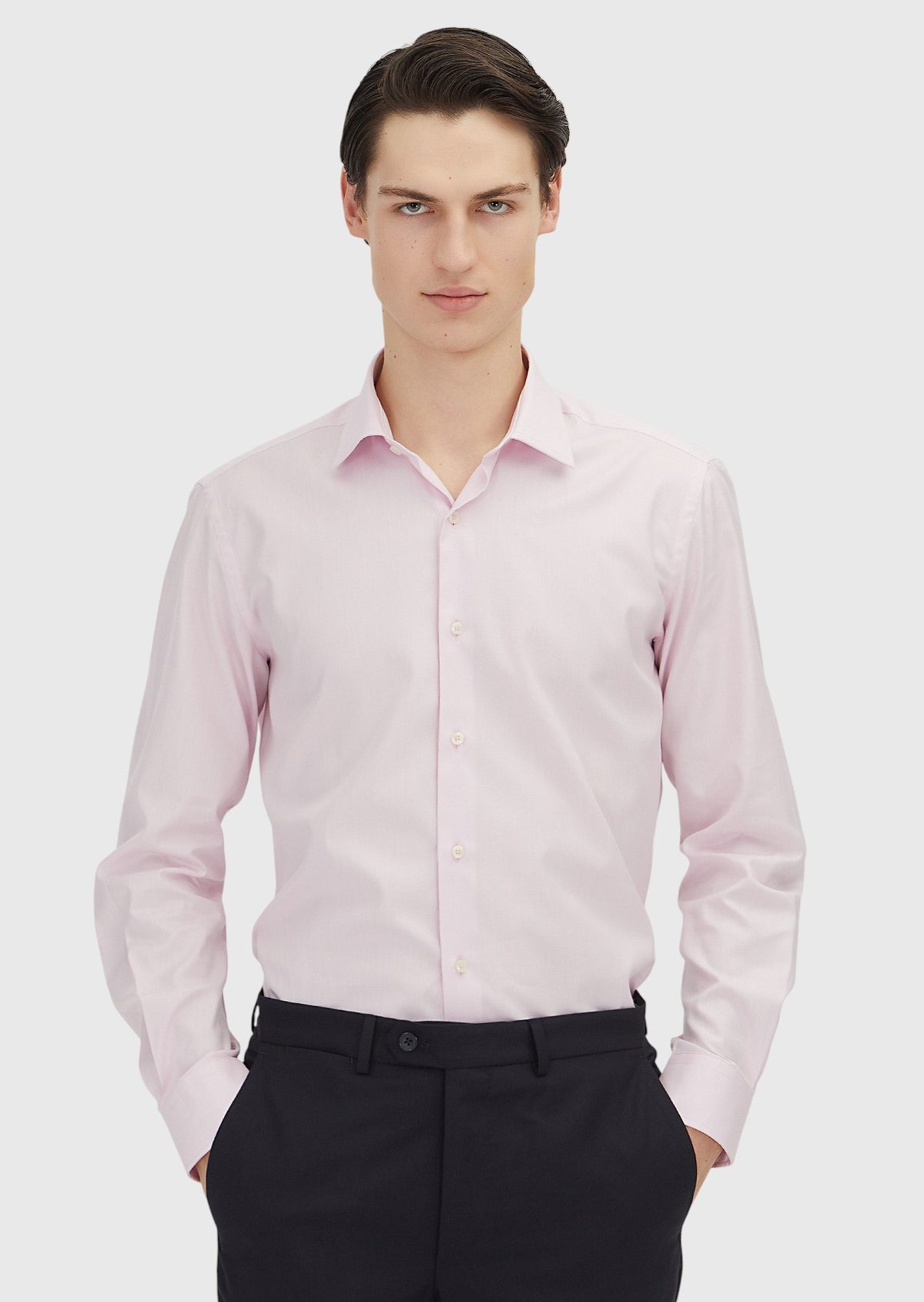Pembe Regular Fit Uzun Dokuma Klasik %100 Pamuk Gömlek