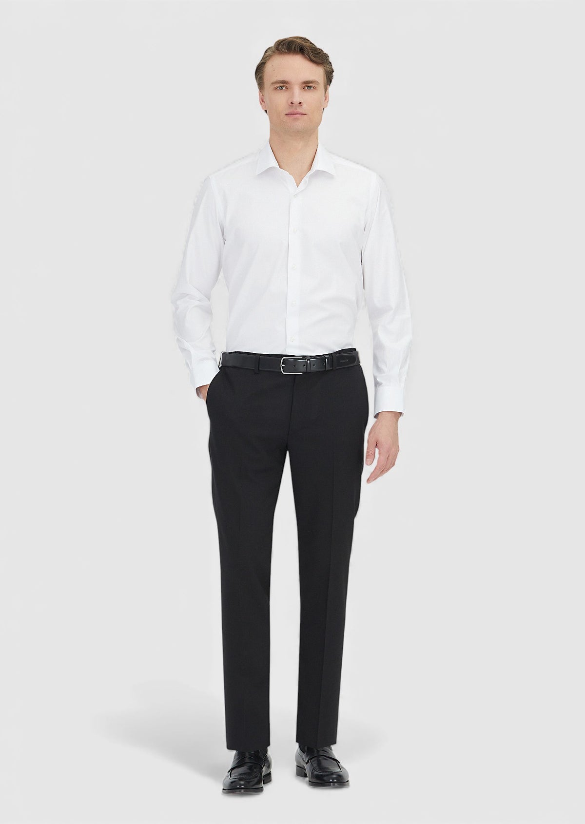 Beyaz Regular Fit Uzun Dokuma Klasik %100 Pamuk Gömlek
