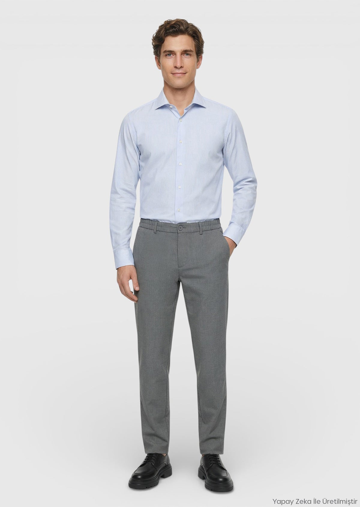 Gri Düz Dokuma Jogging Fit Casual Pantolon