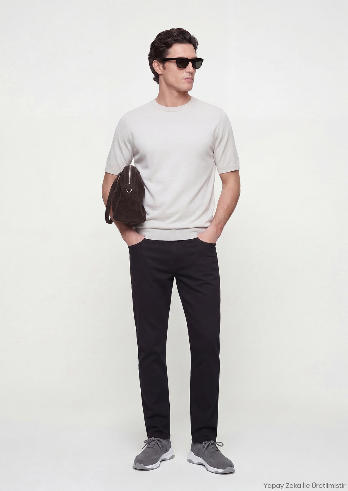 Siyah Düz Dokuma Slim Fit Casual Pamuk Karışımlı Pantolon