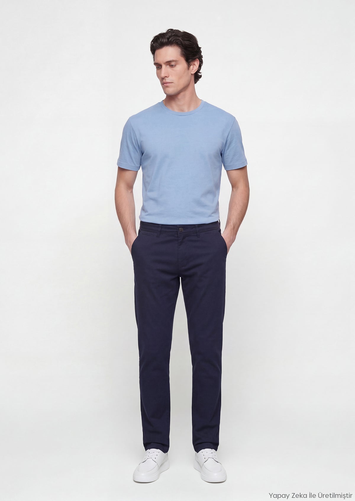 Lacivert Düz Dokuma Slim Fit Casual Pamuk Karışımlı Pantolon