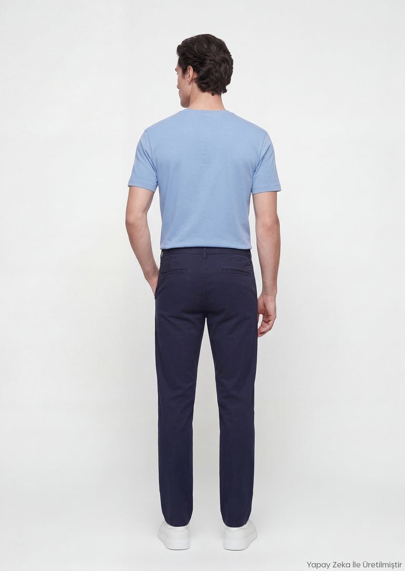 Lacivert Düz Dokuma Slim Fit Casual Pamuk Karışımlı Pantolon