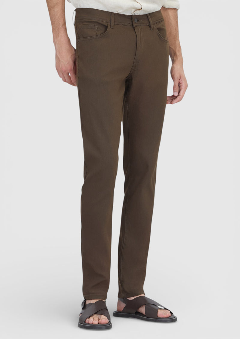Kahverengi Düz Dokuma Slim Fit Casual Pamuk Karışımlı Pantolon