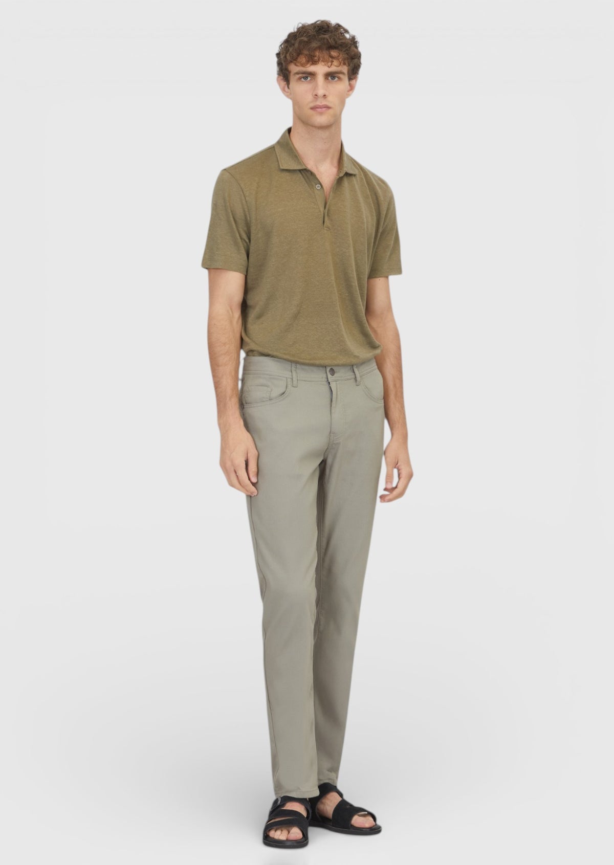 Gri Düz Dokuma Slim Fit Casual Pamuk Karışımlı Pantolon