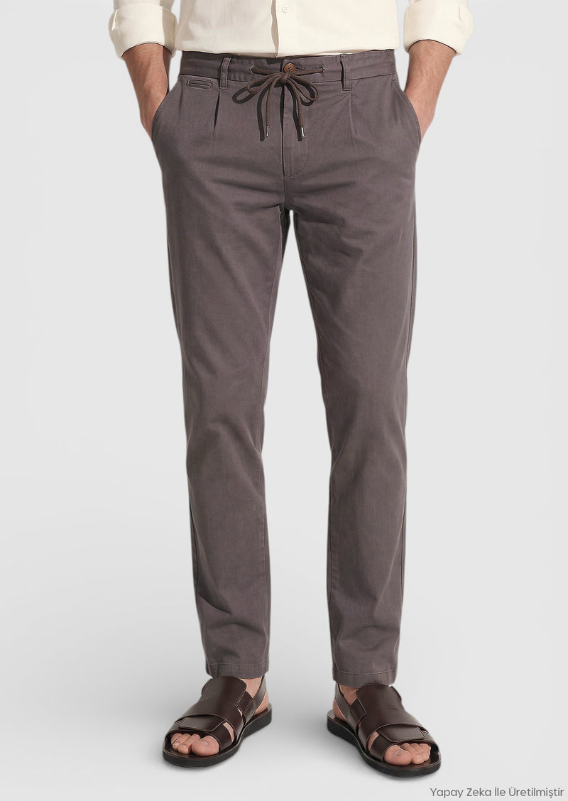 Mürdüm Düz Dokuma Jogging Fit Casual Pamuk Karışımlı Pantolon