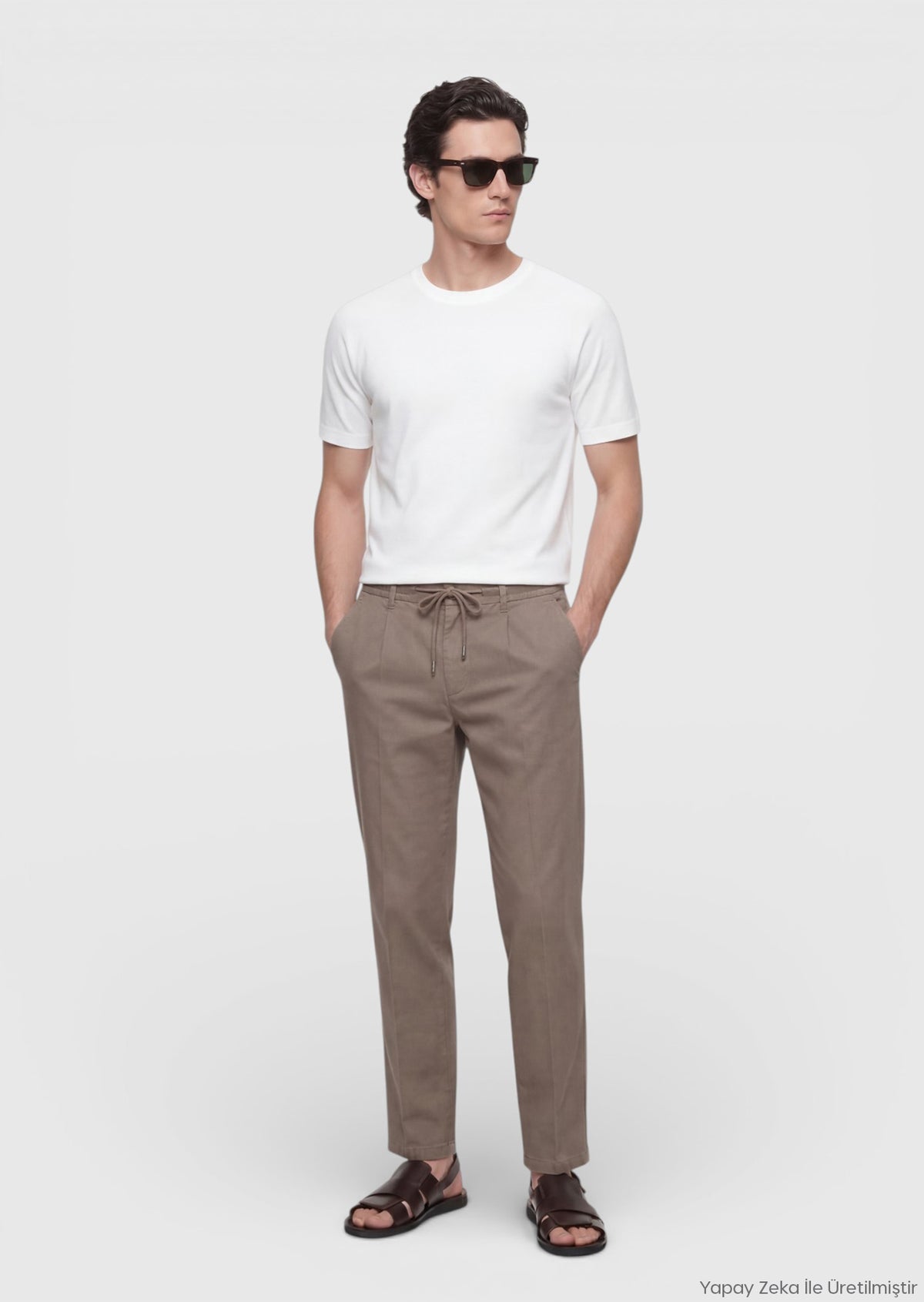 Haki Düz Dokuma Jogging Fit Casual Keten Karışımlı Pantolon