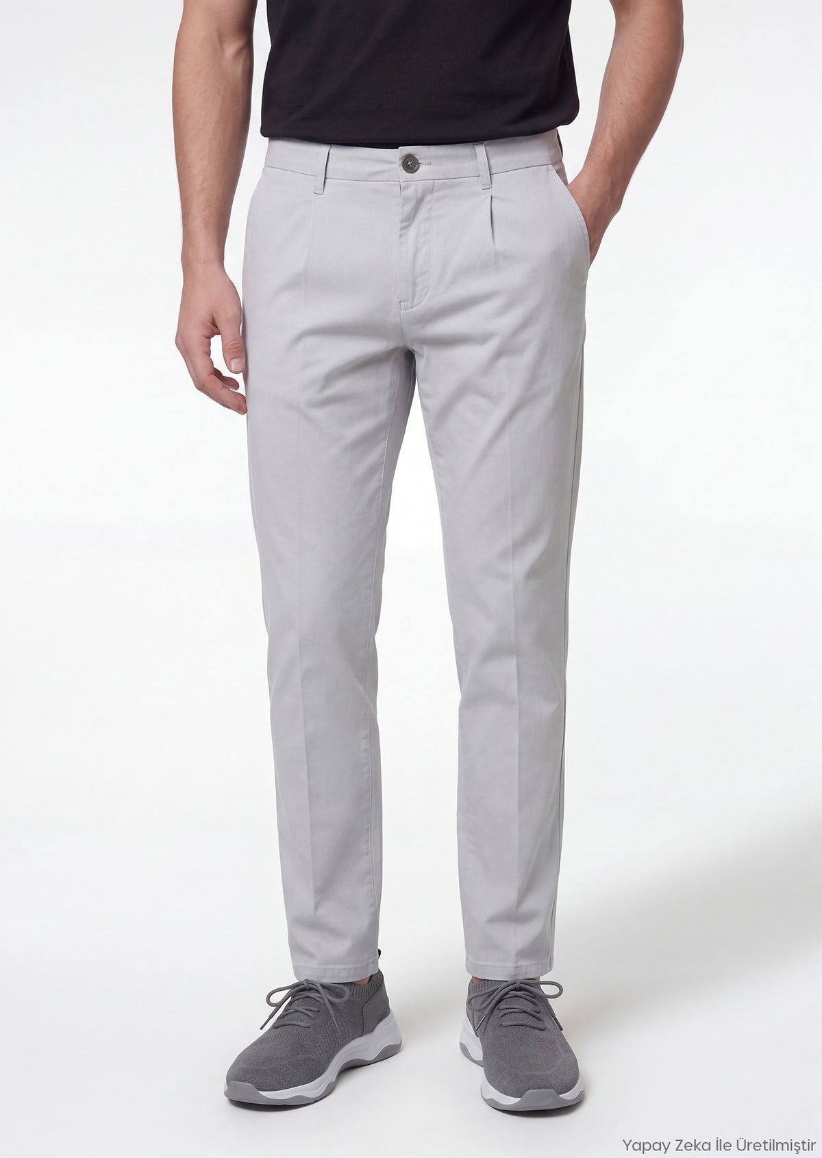 Gri Düz Dokuma Jogging Fit Casual Pamuk Karışımlı Pantolon