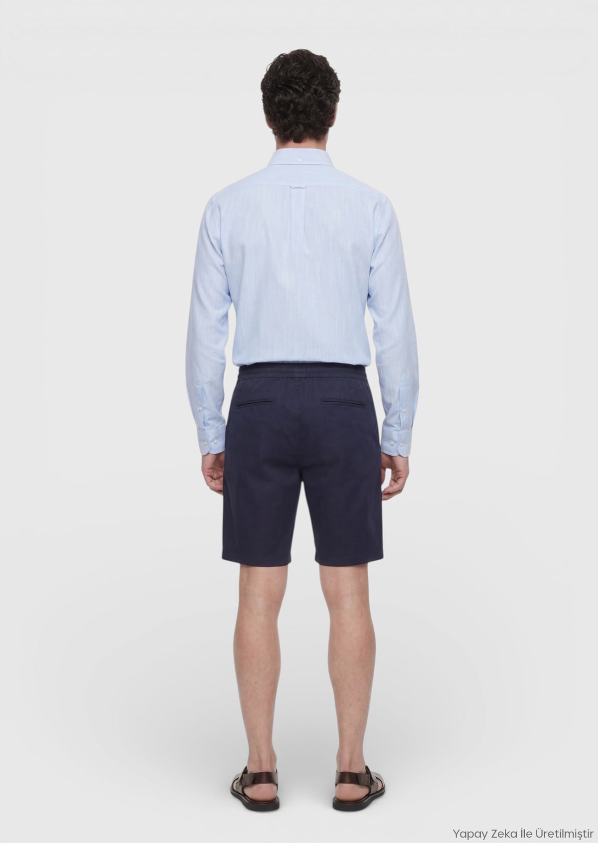 Lacivert Düz Dokuma Jogging Fit Casual Keten Karışımlı Bermuda