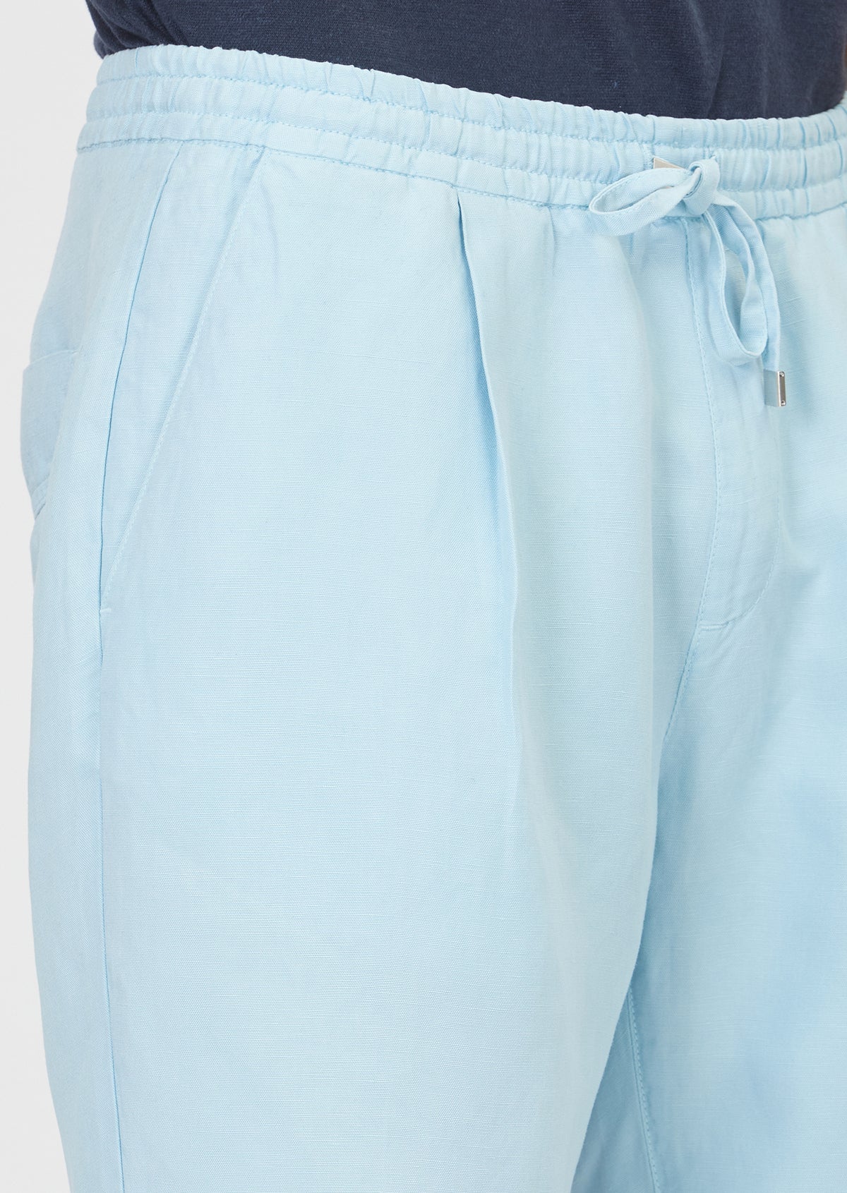 Turkuaz Düz Dokuma Jogging Fit Casual Keten Karışımlı Bermuda