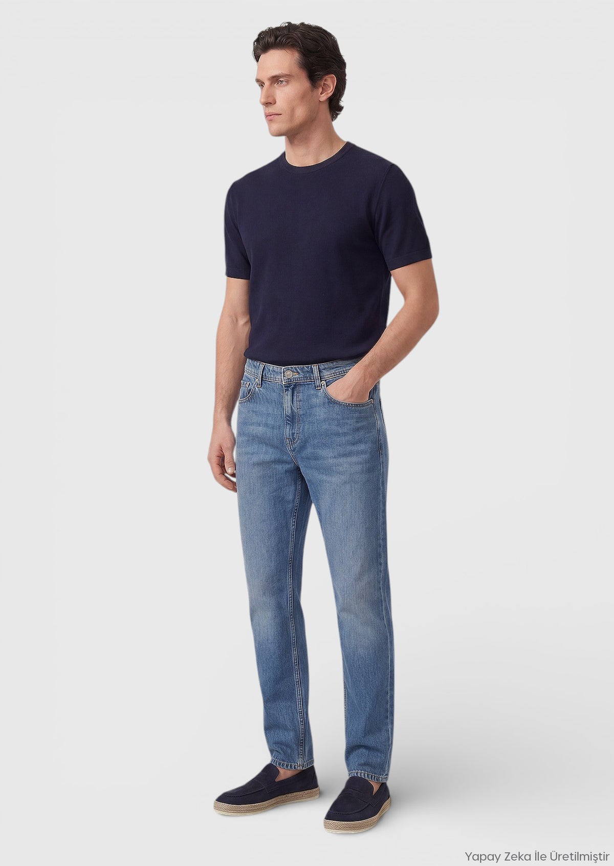 Koyu İndigo Regular Fit Denim Pamuk Karışımlı Pantolon