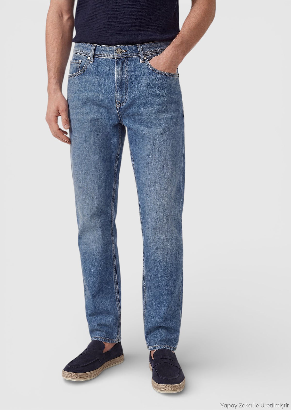 Koyu İndigo Regular Fit Denim Pamuk Karışımlı Pantolon