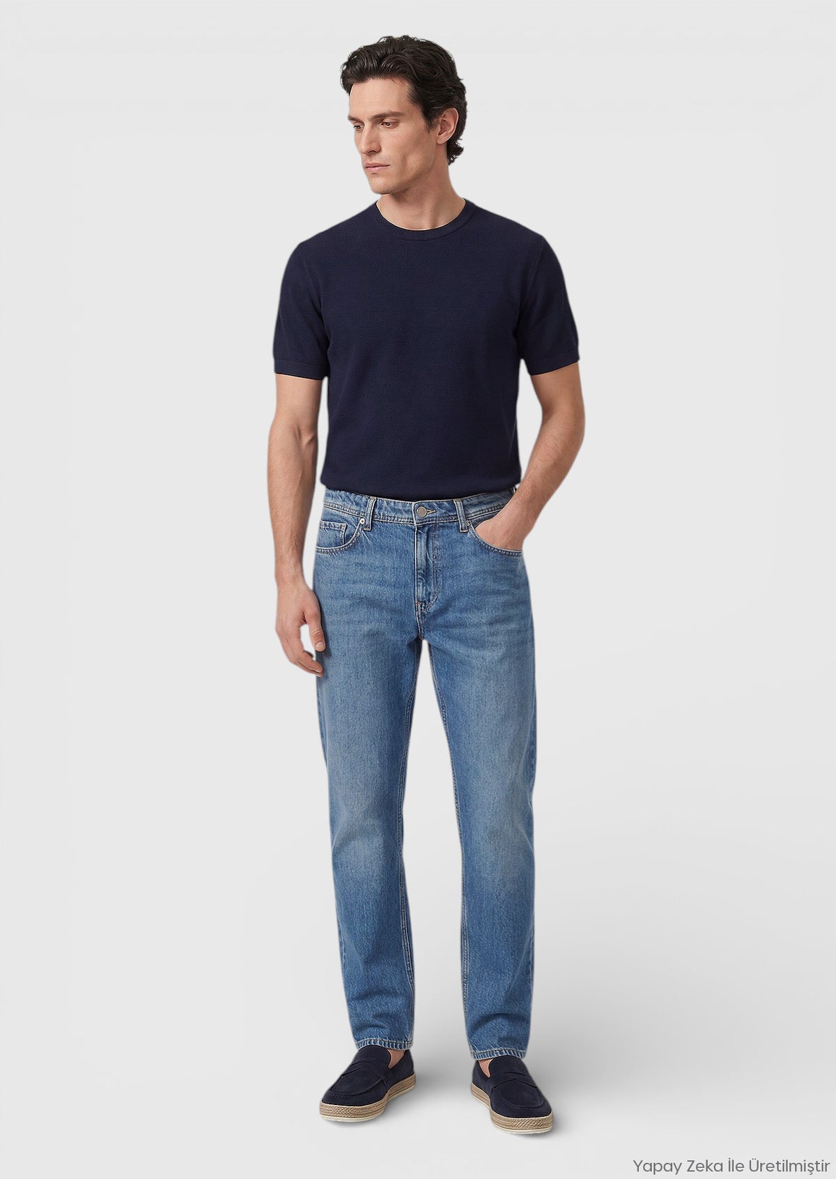 Koyu İndigo Regular Fit Denim Pamuk Karışımlı Pantolon