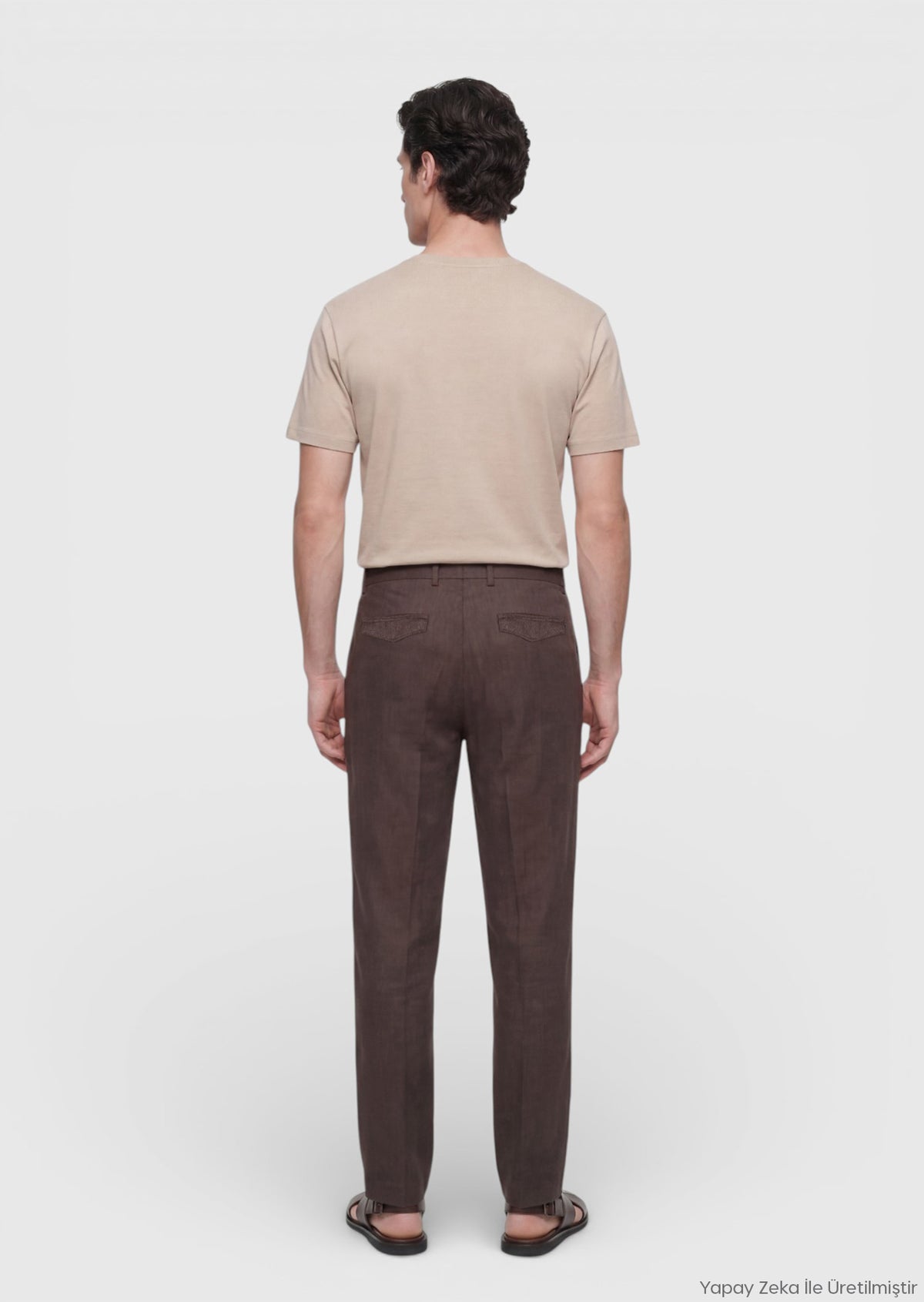 Kahverengi Düz Dokuma Jogging Fit Casual %100 Keten Pantolon