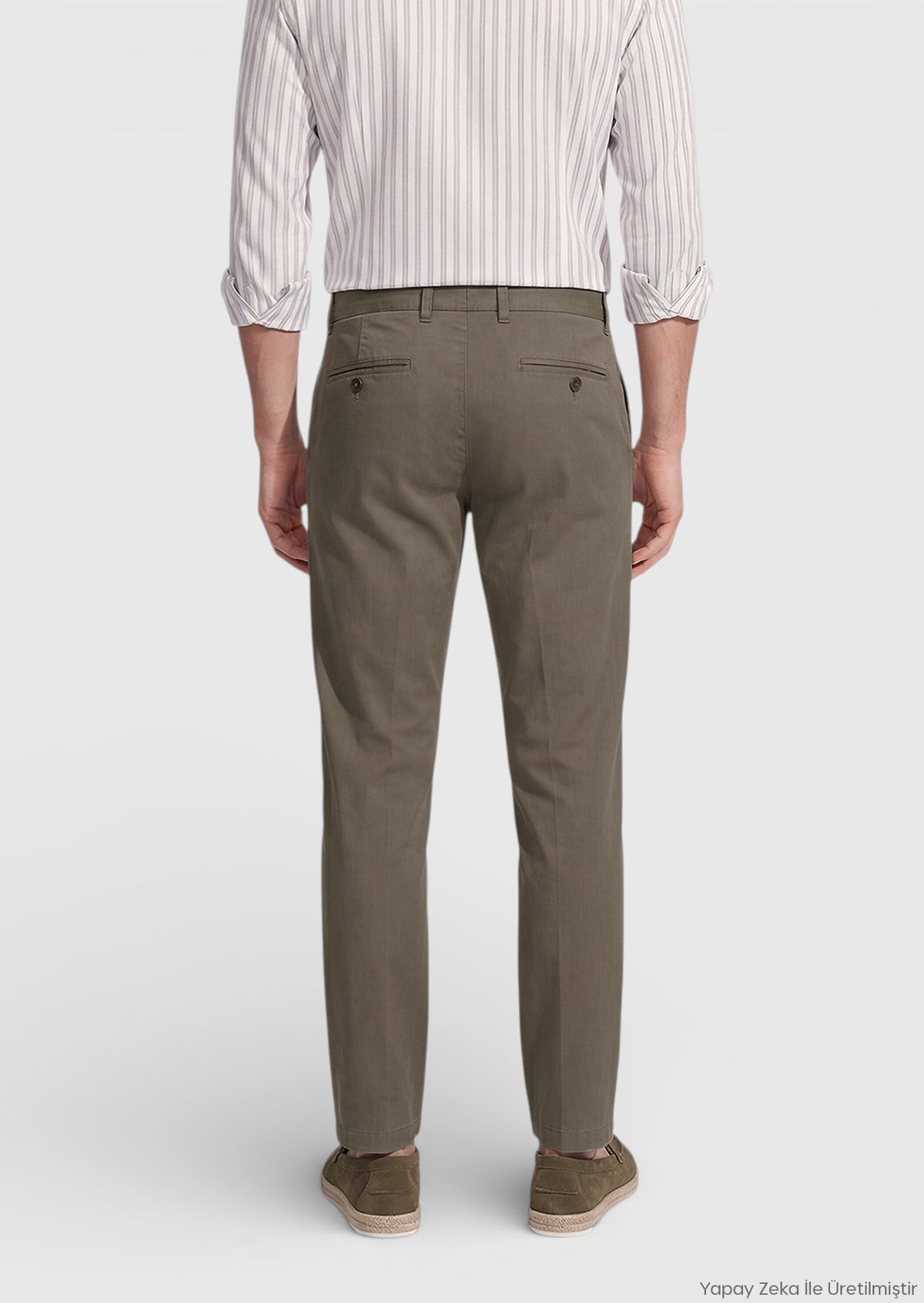 Haki Düz Dokuma Straight Fit Casual Pamuk Karışımlı Pantolon
