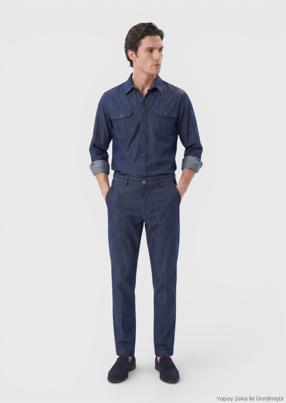 İndigo Düz Denim Straight Fit Casual Pamuk Karışımlı Pantolon
