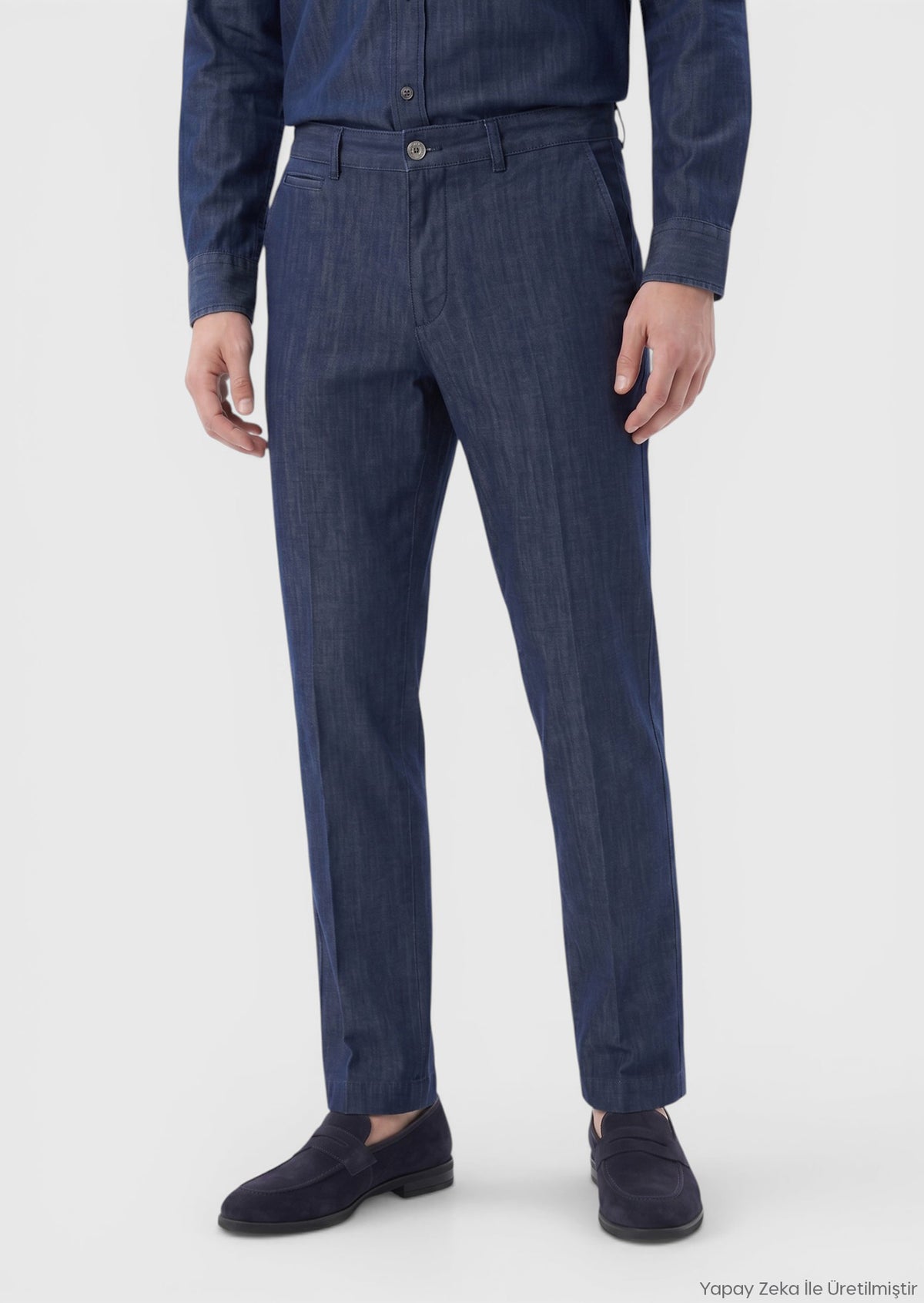 İndigo Düz Denim Straight Fit Casual Pamuk Karışımlı Pantolon